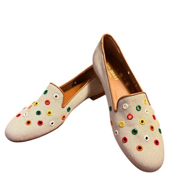 jon josef Shoes - NWOT Jon Josef Tan Flat Loafers w/ multicolor Grommets Size 9.5 MSRP $225